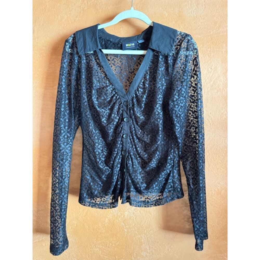 Maeve Anthropologie Lace Top Sheer Button Front Whimsygoth Romantic Large